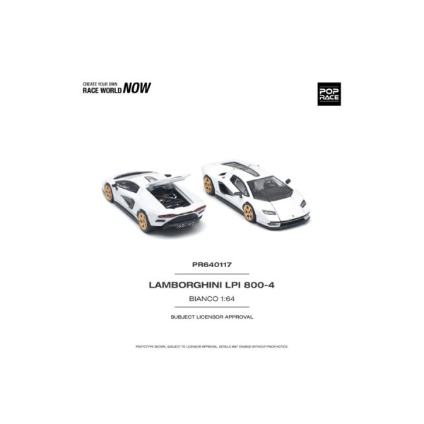 Pop Race Lamborghini Countach LPI 800-4 1/64 Bianco Siderale openende motor voor achteraanzicht