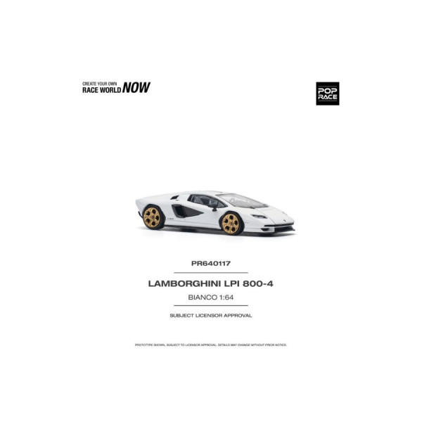 Pop Race Lamborghini Countach LPI 800-4 1/64 Bianco Siderale zijaanzicht