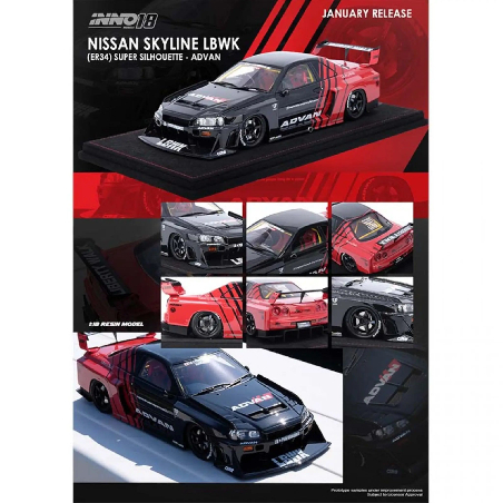 Nissan Skyline LBWK ER34 Super Silhouette ADVAN Inno Models 1/18 - in18RR34AD